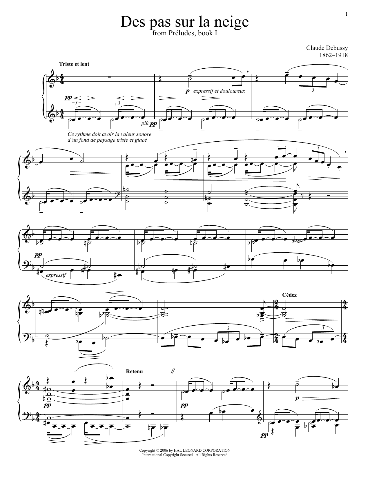 Product gallery: Page 1 of 1 Des Pas Sur La Neige (Footprints In The Snow), Claude Debussy