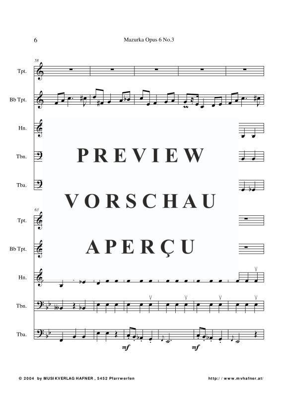 Produktgalerie: Seite 9 von 11 Mazurka Opus 6 No.3, , (Blechbläser Quintett)