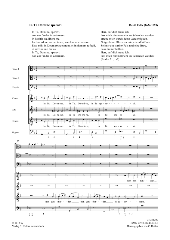 Produktgalerie: Seite 1 von 11 In te Domine speravi (Psalm 31), , Gemischtes Ensemble SAT, 2 Violen, Fagott und BC