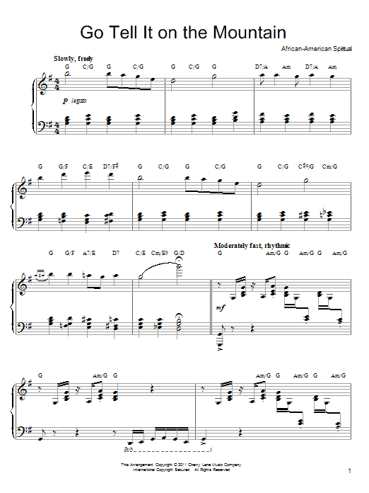 Product gallery: Page 1 of 1 Go, Tell It On The Mountain [Gospel version], African-American Spiritual