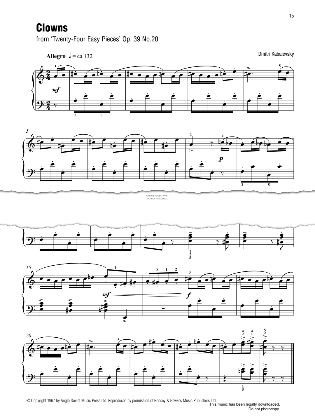 Product gallery: Page 1 of 1 Clowns (from 'Twenty-Four Easy Pieces' Op. 39 No.20), Dmitri Kabalevsky