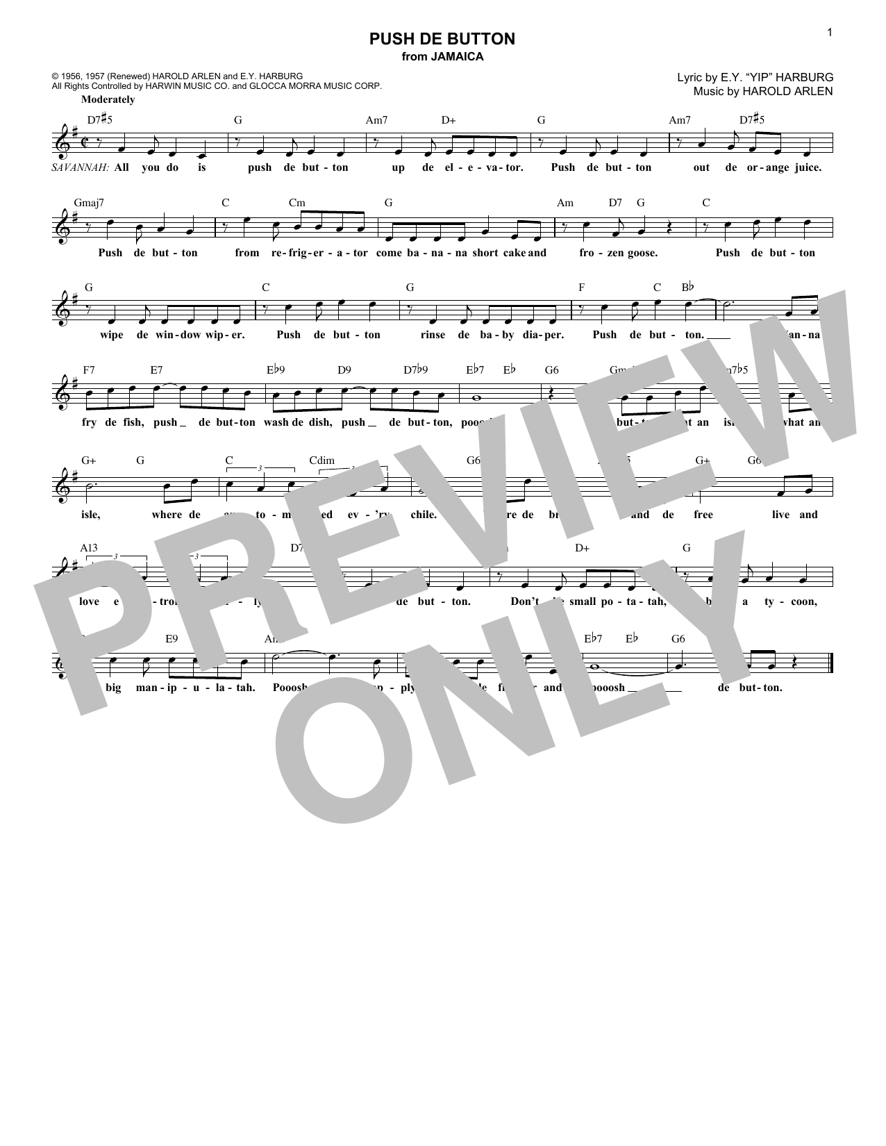 Produktgalerie: Seite 1 von 1 Push De Button (from Jamaica), Harold Arlen, Melodieinstrument