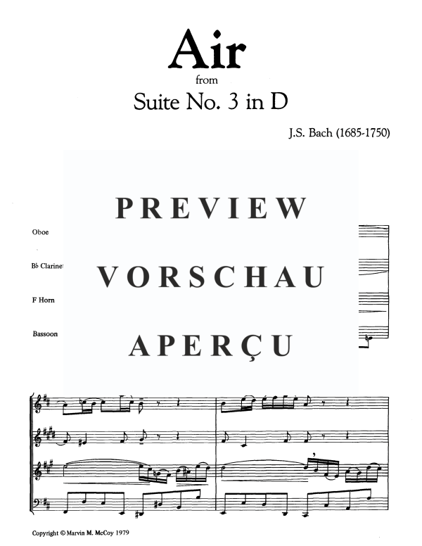 Product gallery: Page 3 of 9 Air from "Suite No. 3", , Woodwind Quartet Horn Solo, Oboe, Clarinet and Bassoon