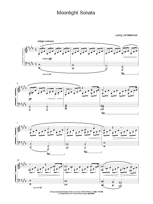 Product gallery: Page 1 of 1 Piano Sonata No. 14 In C# Minor (Moonlight) Op. 27 No. 2 First Movement Theme, Ludwig Van Beethoven