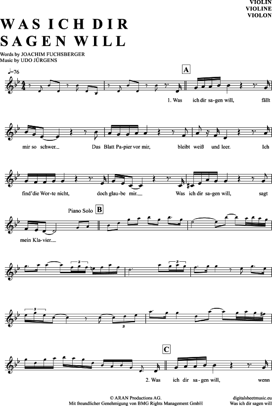 Product gallery: Page 1 of 4 Was Ich Dir Sagen Will , Jürgens, Udo, (violin)