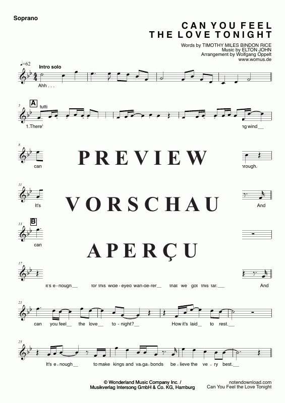 Product gallery: Page 9 of 11 Can You Feel The Love Tonight, John, Elton, Mixed Choir/Ensemble Sab and Piano - Electric Bass & Drum Set Optional