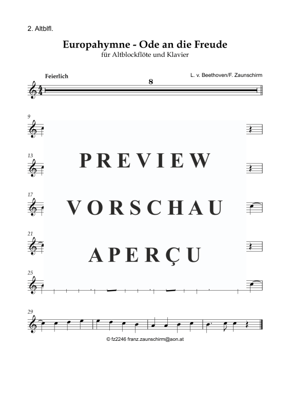 Produktgalerie: Seite 8 von 8 Europahymne - Ode an die Freude, , Alt Blockflöte und Klavier
