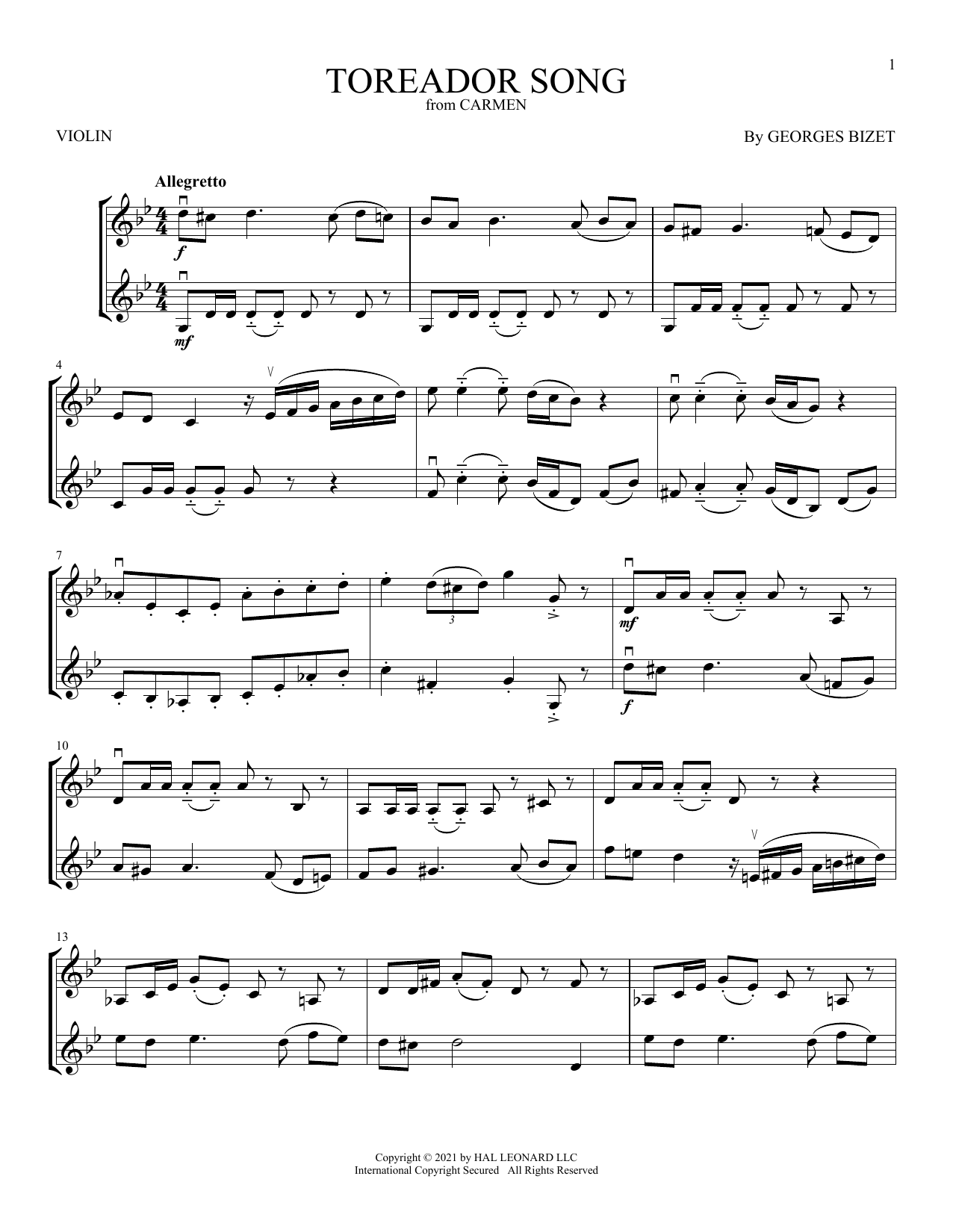 Product gallery: Page 1 of 1 Toreador Song, Georges Bizet