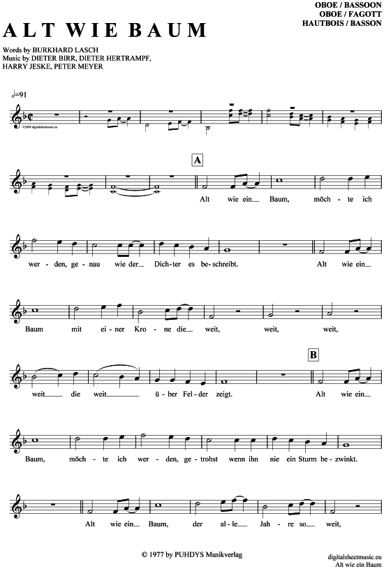 Product gallery: Page 1 of 4 Alt wie ein Baum , Puhdys, (oboe / bassoon)