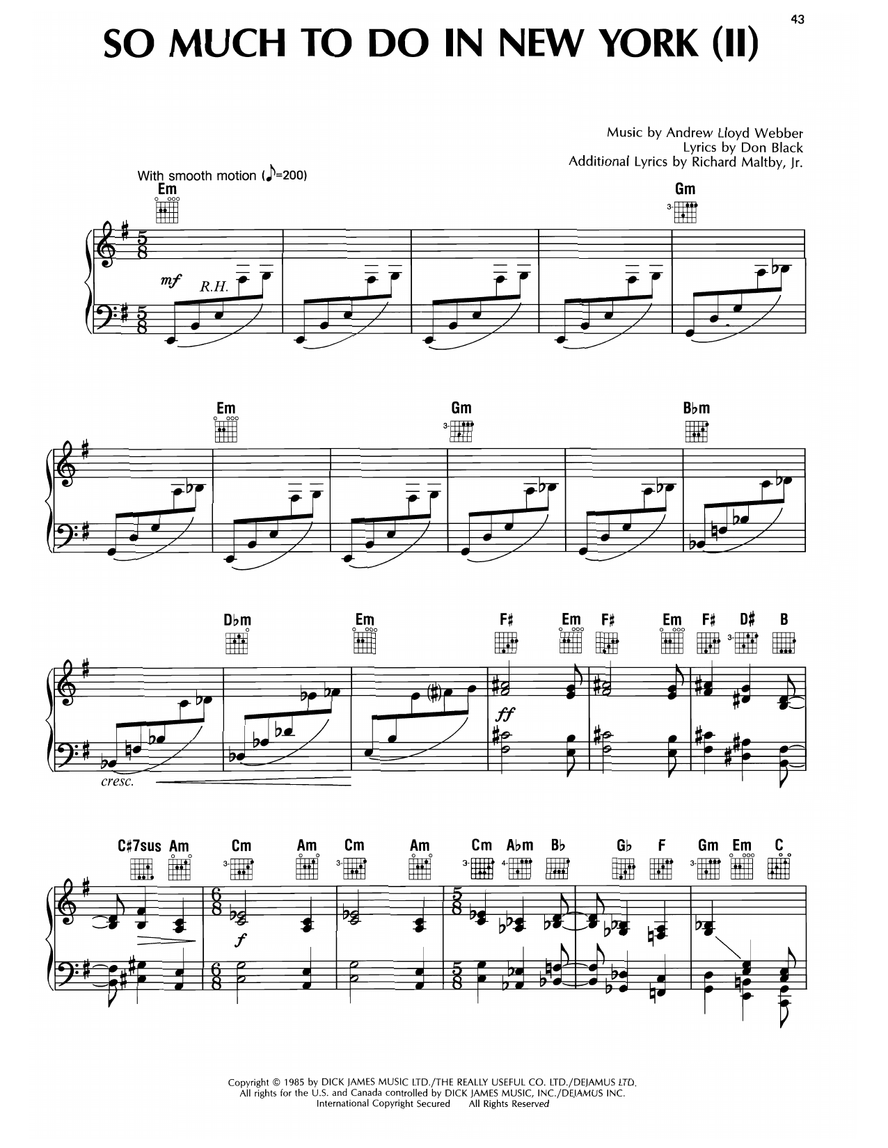 Produktgalerie: Seite 1 von 1 So Much To Do In New York (II) (from Song & Dance), Andrew Lloyd Webber, Gesang, Gitarre, Klavier