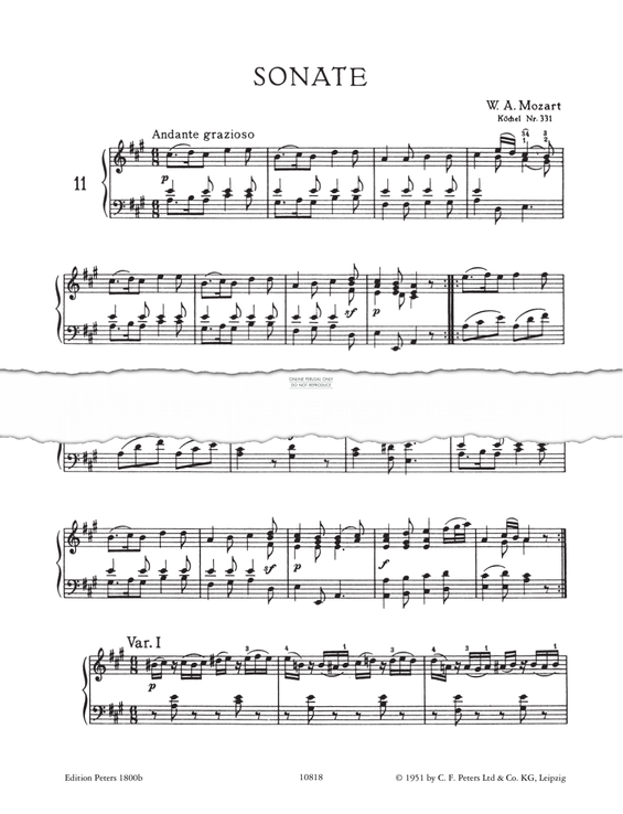 Produktgalerie: Seite 1 von 1 Piano Sonata No. 11 In A Major K331, Wolfgang Amadeus Mozart, Klavier