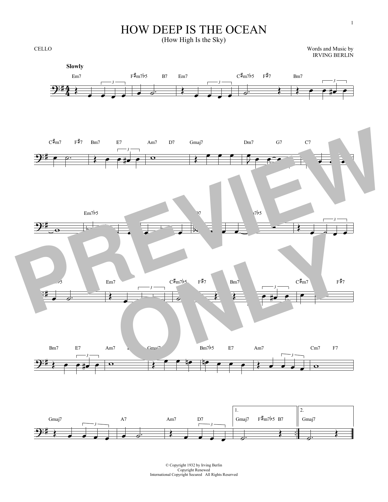 Produktgalerie: Seite 1 von 1 How Deep Is The Ocean (How High Is The Sky), Irving Berlin, Violoncello