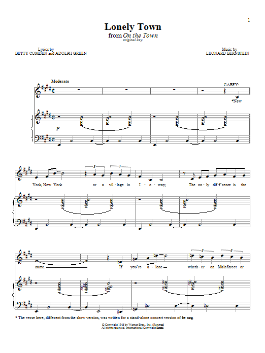 Product gallery: Page 1 of 1 Lonely Town (from On the Town), Leonard Bernstein