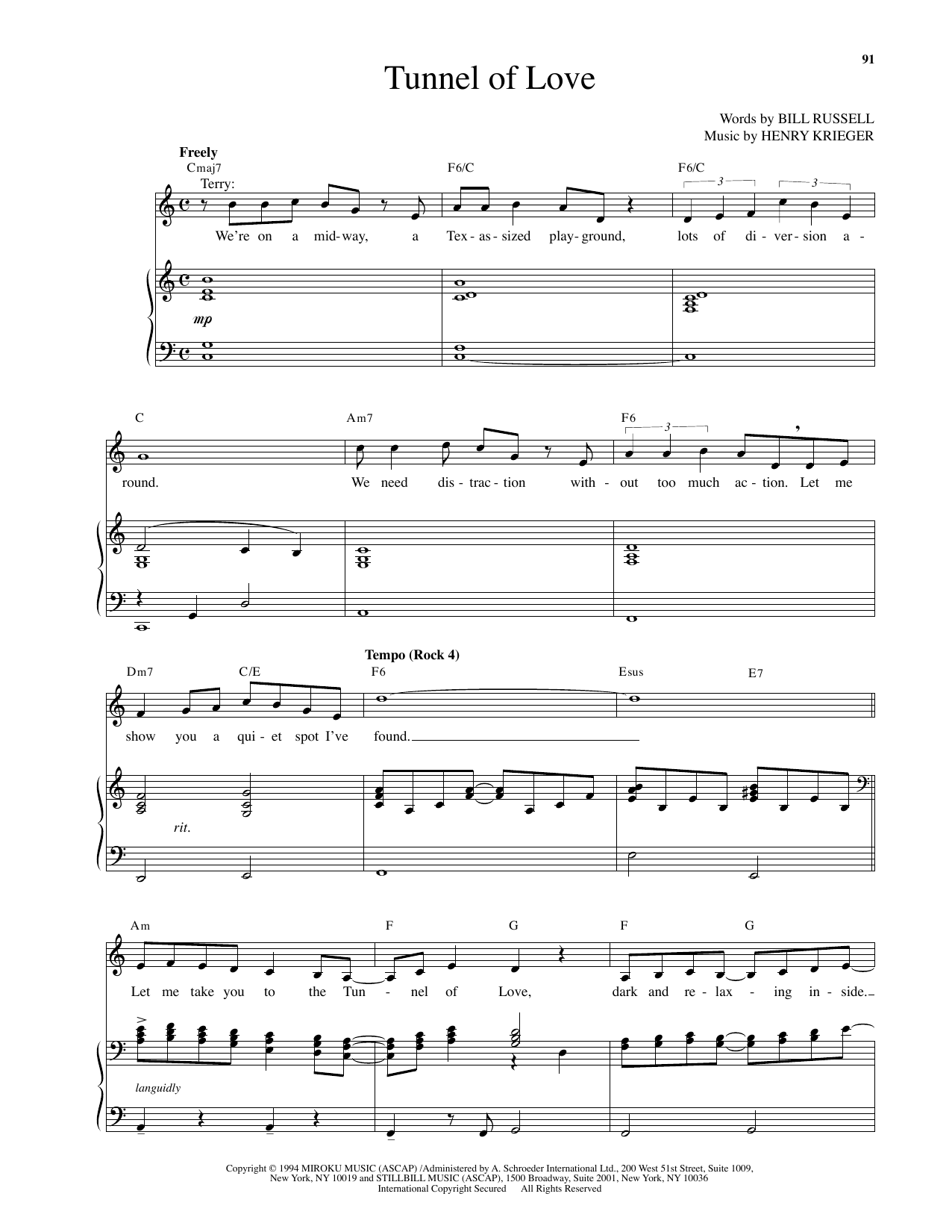 Produktgalerie: Seite 1 von 1 Tunnel Of Love (from Side Show), Henry Krieger, Gesang, Klavier