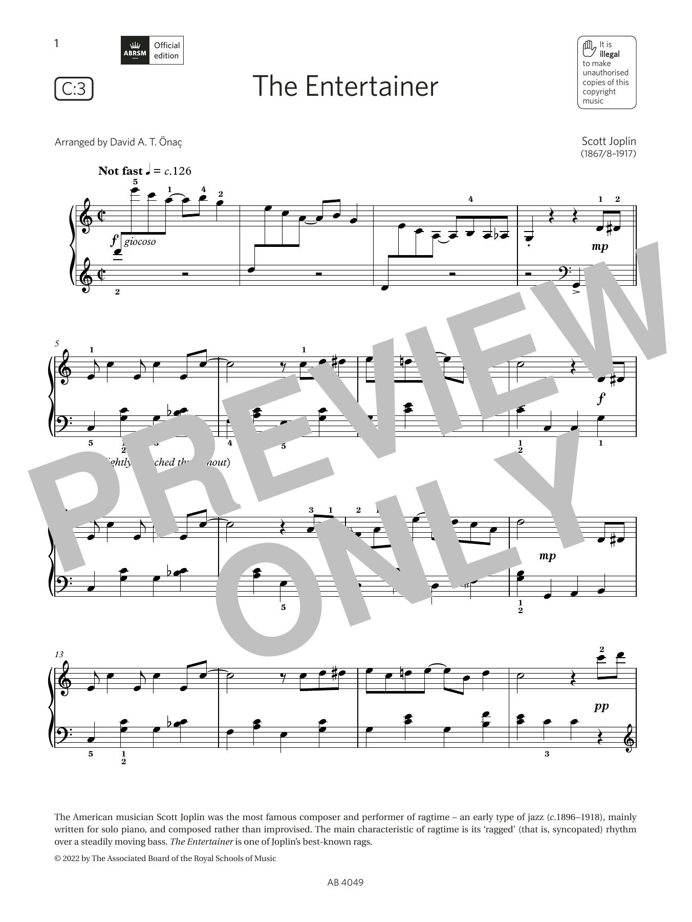 Product picture to: The Entertainer (Grade 3, list C3, from the ABRSM Piano Syllabus 2023 & 2024)