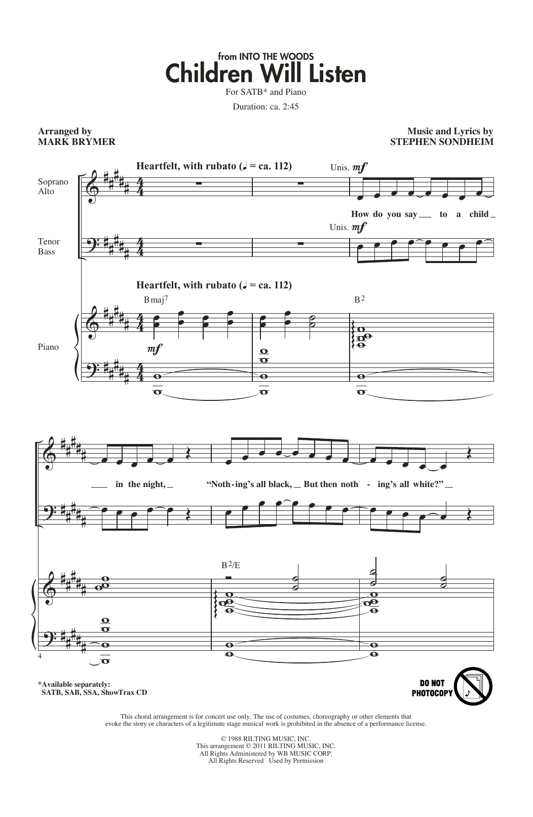 Produktbild zu: Children Will Listen (from Into The Woods) (arr. Mark Brymer)