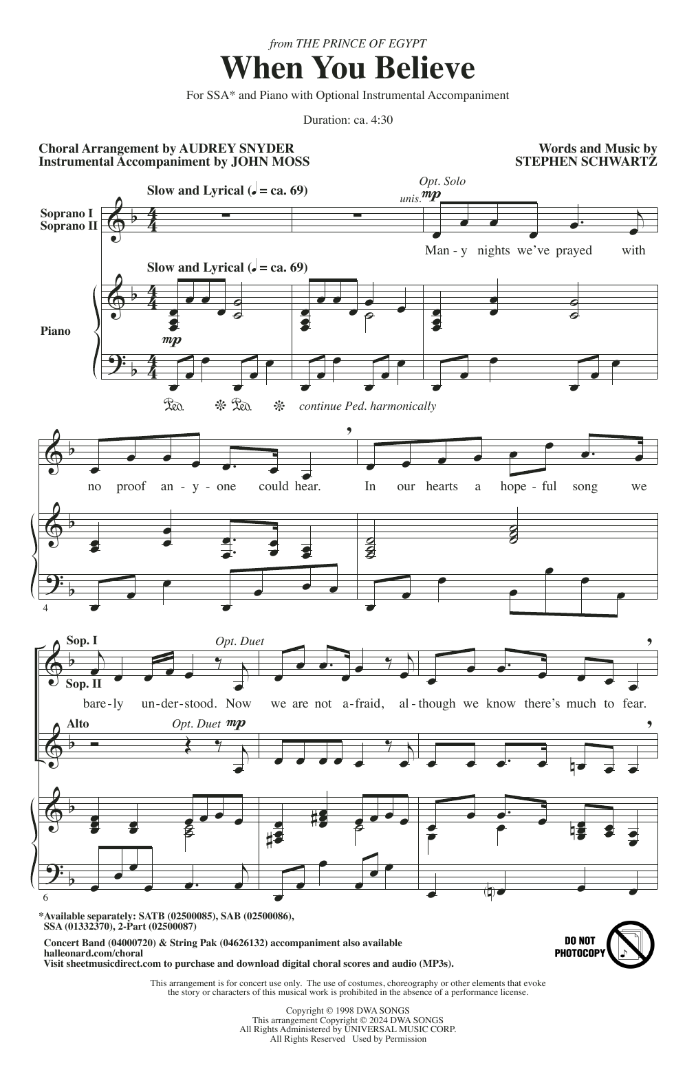 Produktgalerie: Seite 1 von 1 When You Believe (from The Prince Of Egypt) (arr. Audrey Snyder), Stephen Schwartz, Chor