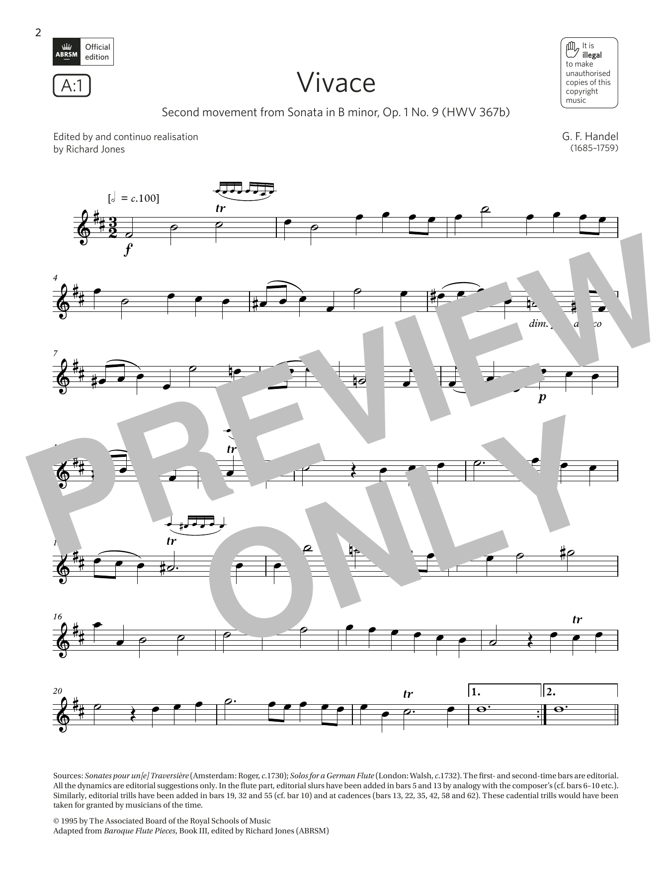 Product gallery: Page 1 of 1 Vivace (from Sonata in B minor, Op.1 No.9)(Grade 5 List A1 from the ABRSM Flute syllabus from 2022), George Frideric Handel