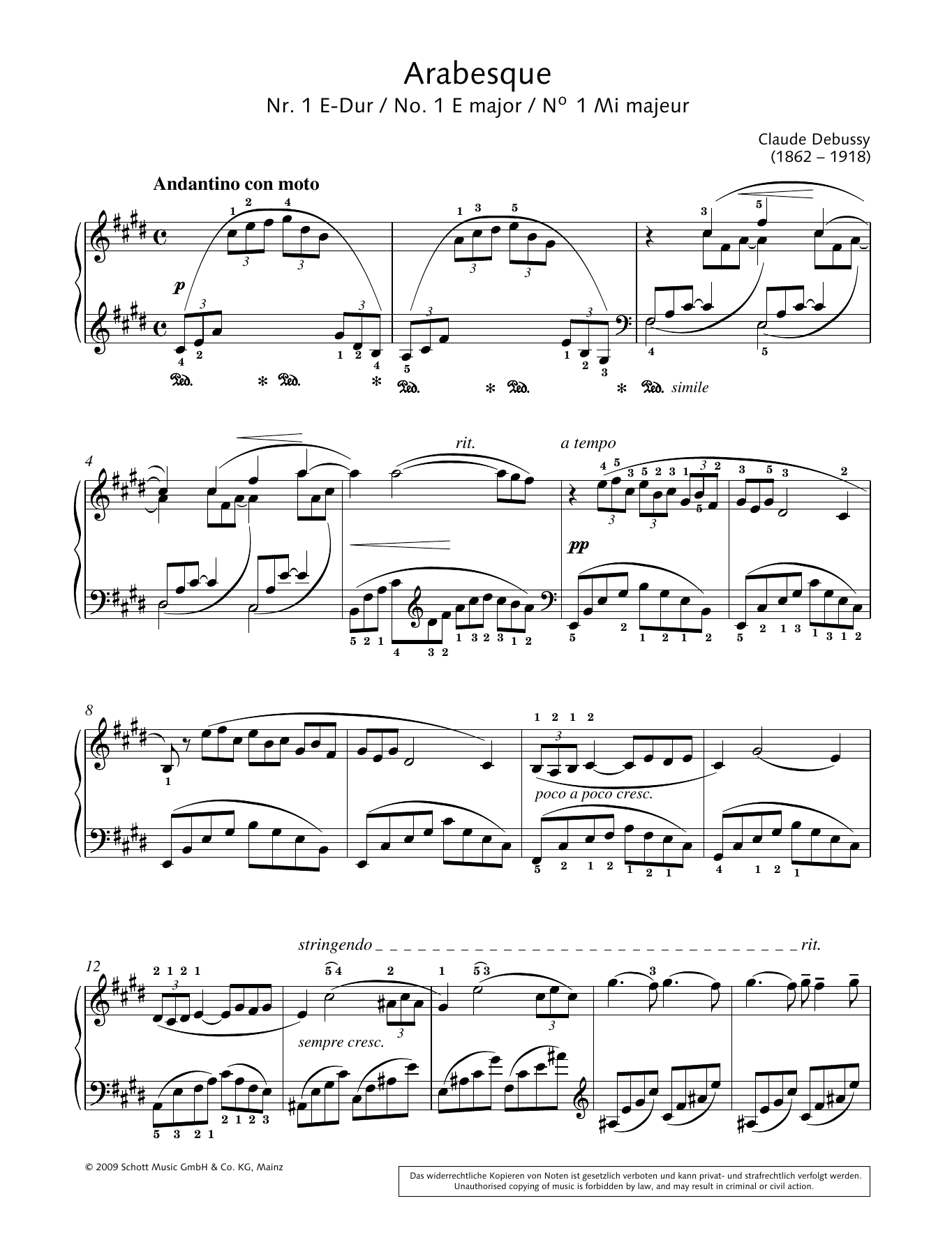 Product gallery: Page 1 of 1 Arabesque No.1 in E major, Claude Debussy