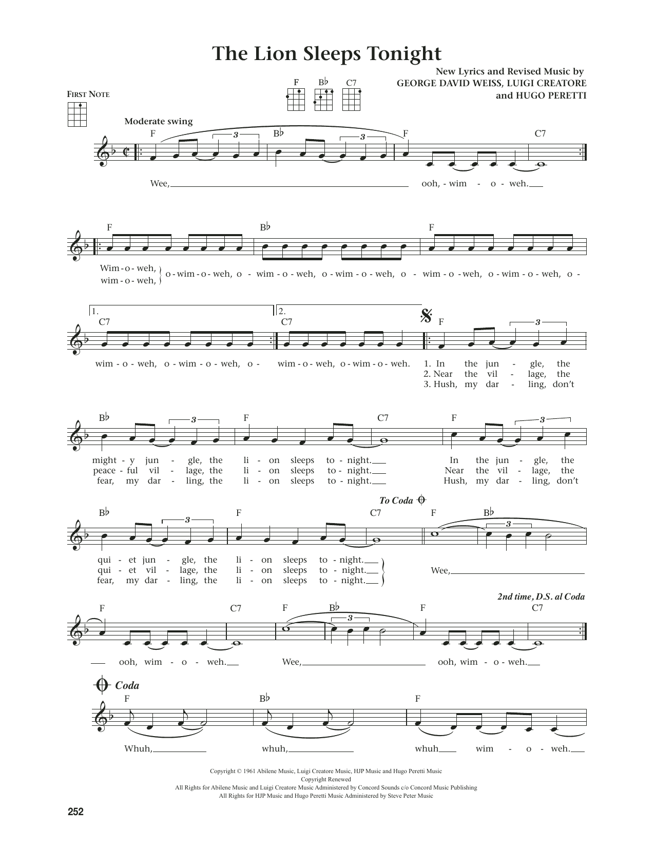 Produktgalerie: Seite 1 von 1 The Lion Sleeps Tonight (from The Daily Ukulele) (arr. Jim Beloff), Tokens, Ukulele