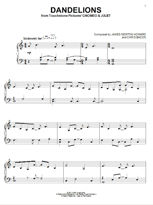 Product gallery: Page 1 of 1 Dandelions (from Gnomeo & Juliet), James Newton Howard