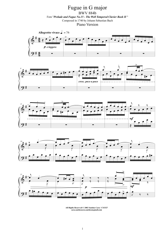 Produktbild zu: Fuge G-Dur BWV 884bJohann Sebastian Bach