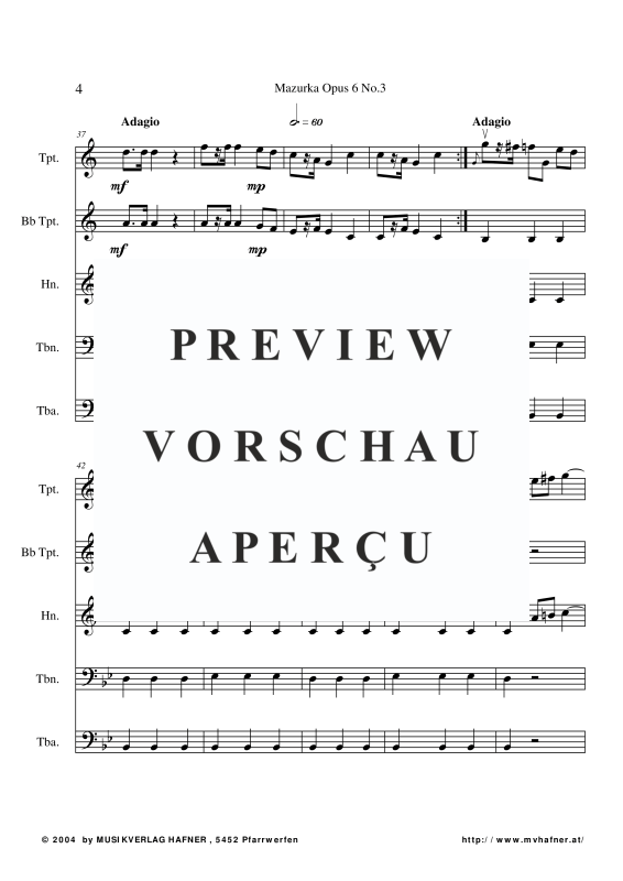 Produktgalerie: Seite 7 von 11 Mazurka Opus 6 No.3, , (Blechbläser Quintett)