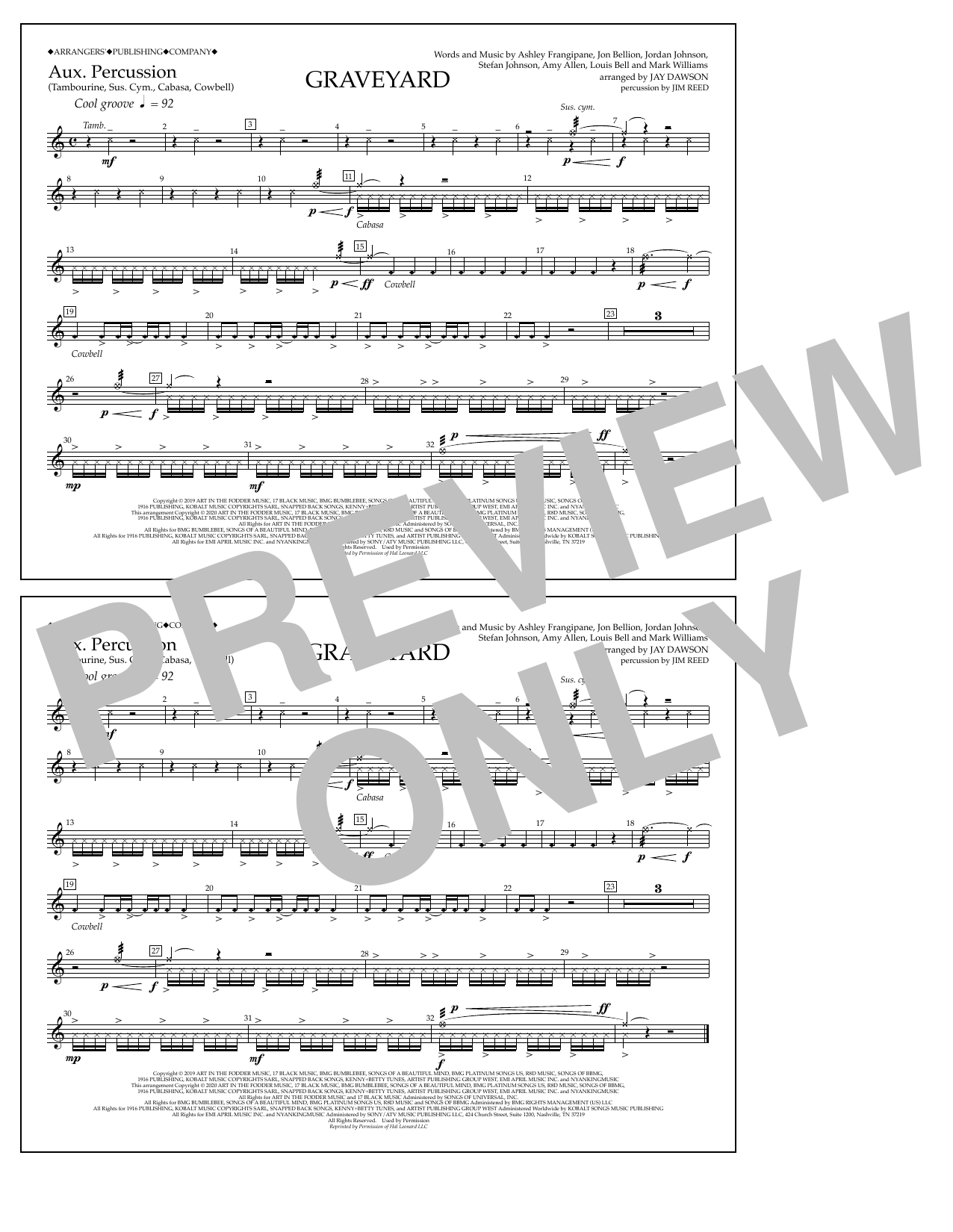 Product gallery: Page 1 of 1 Graveyard (arr. Jay Dawson) - Aux. Percussion, Halsey