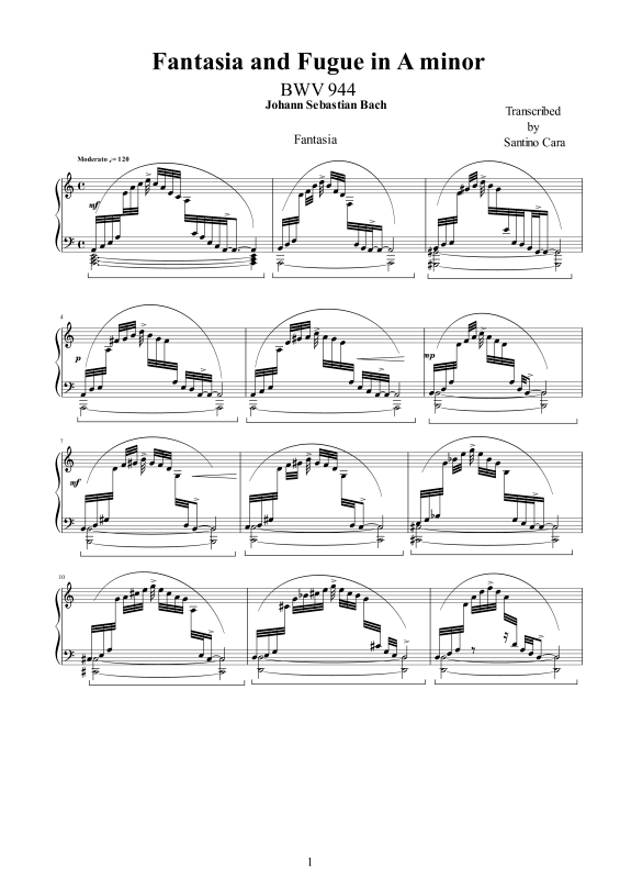 Product picture to: Fantasia and Fugue in A minor BWV 944Johann Sebastian Bach