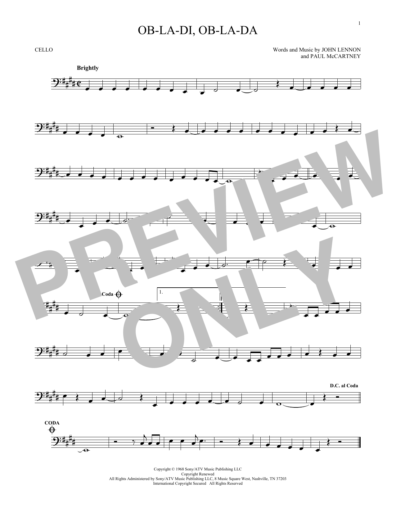 Produktgalerie: Seite 1 von 1 Ob-La-Di, Ob-La-Da, The Beatles, Violoncello