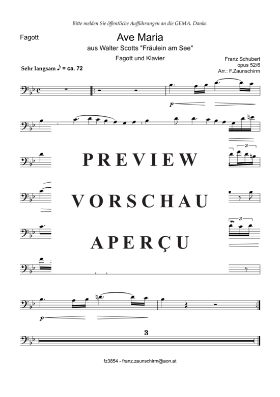 Product picture to: Ave Maria (Fagott Solo + Klavier-Playback) Franz Schubert (Zaunschirm)
