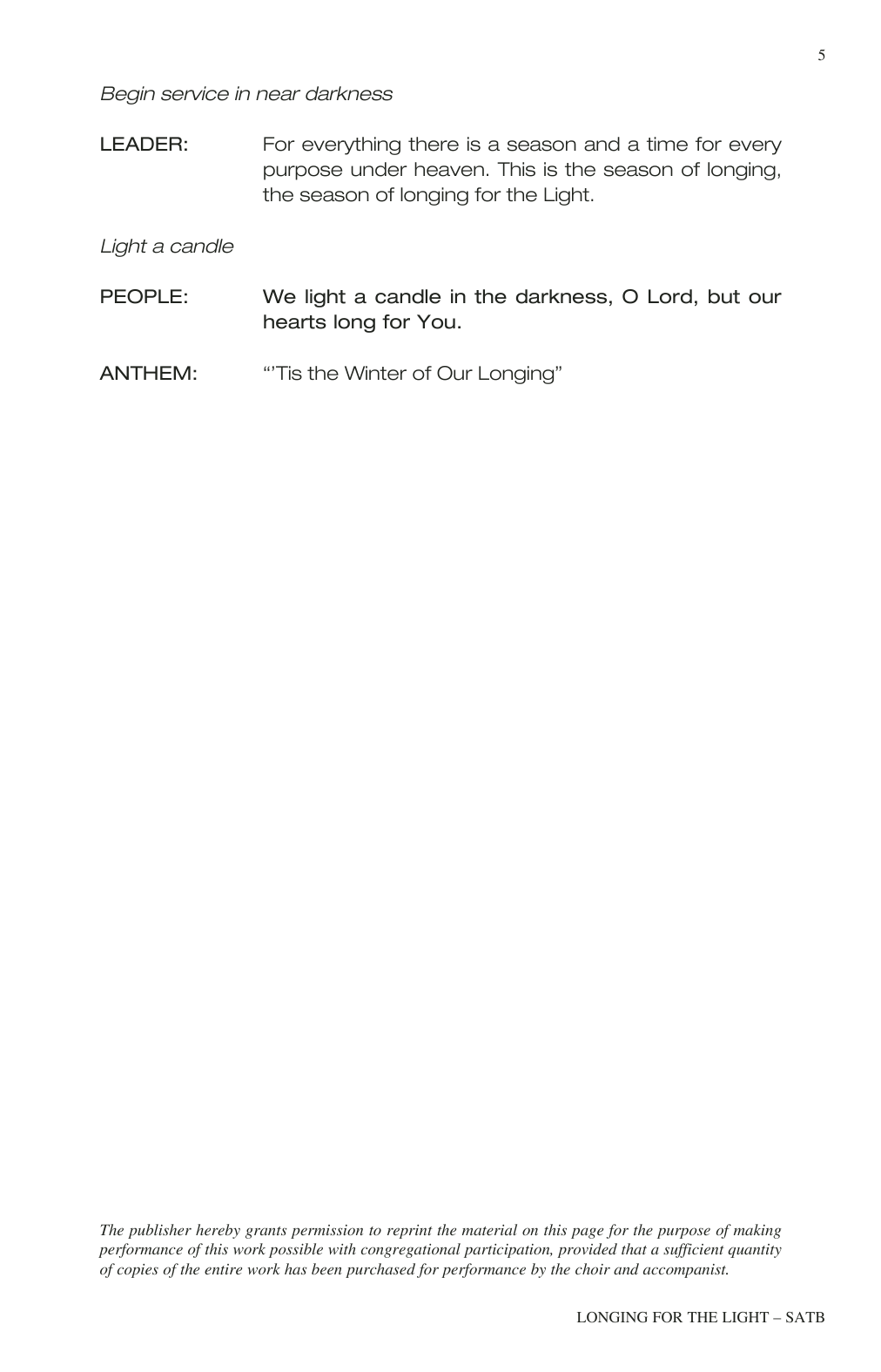 Product picture to: Longing For The Light (A Service For Advent)