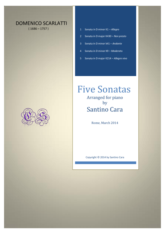 Produktbild zu: 5 Klavier Sonaten K. 1/430/41/9/214Domenico Scarlatti