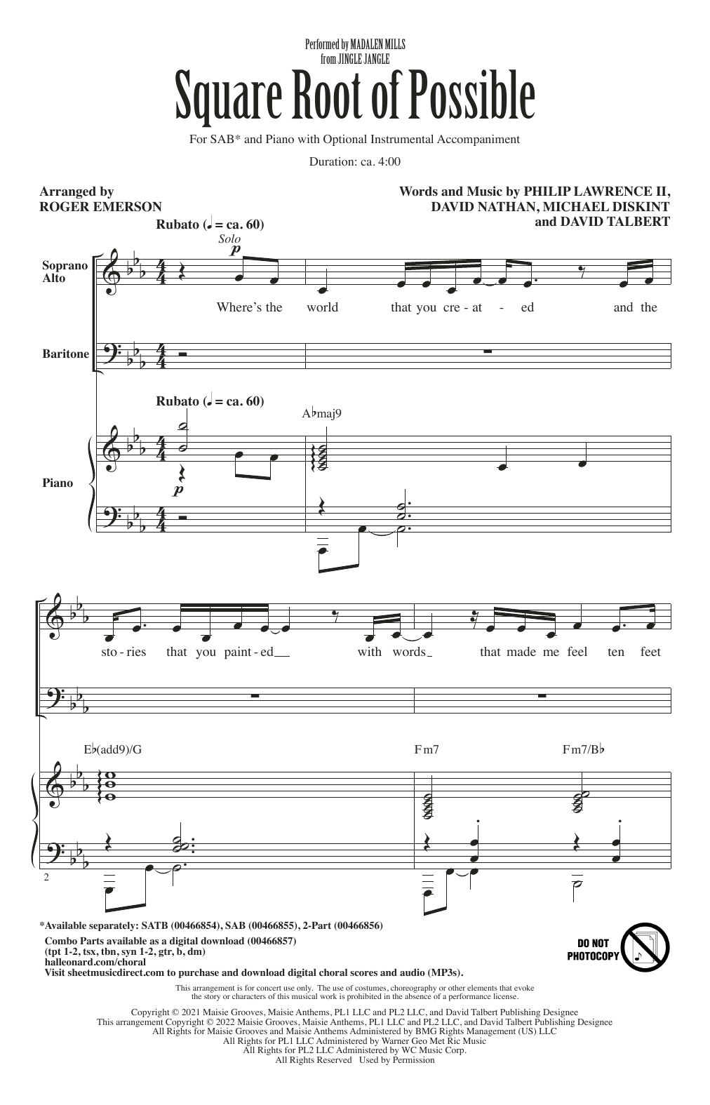 Produktbild zu: Square Root Of Possible (from Jingle Jangle) (arr. Roger Emerson)
