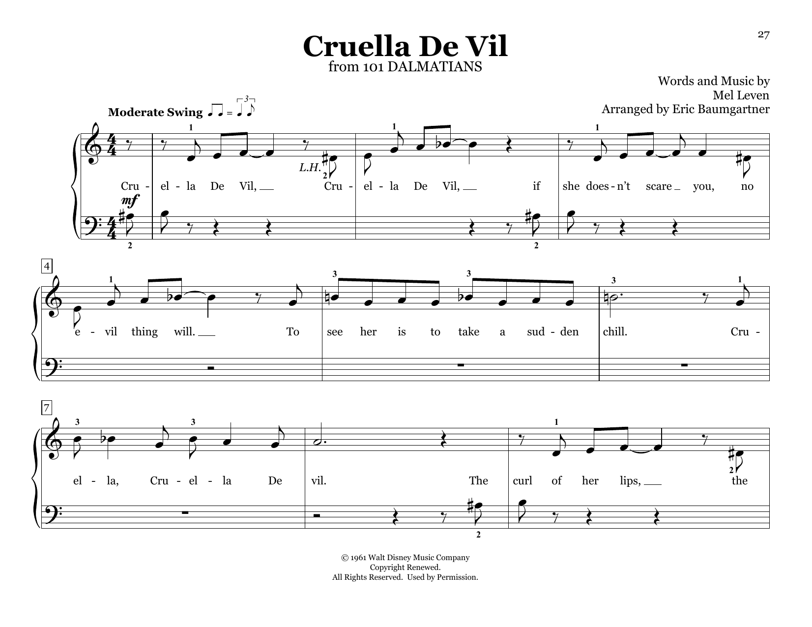 Product picture to: Cruella De Vil (from 101 Dalmations) (arr. Eric Baumgartner)