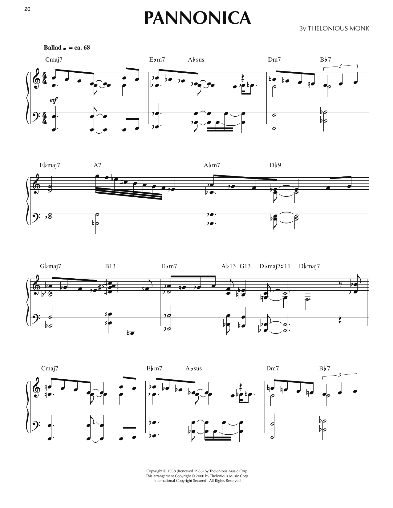 Produktgalerie: Seite 1 von 1 Pannonica (arr. Ronnie Mathews), Thelonious Monk, Klavier