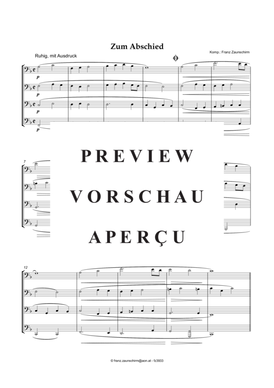 Produktgalerie: Seite 2 von 10 Zum Abschied (Blechbläser Quartett) , , Tiefe Lage