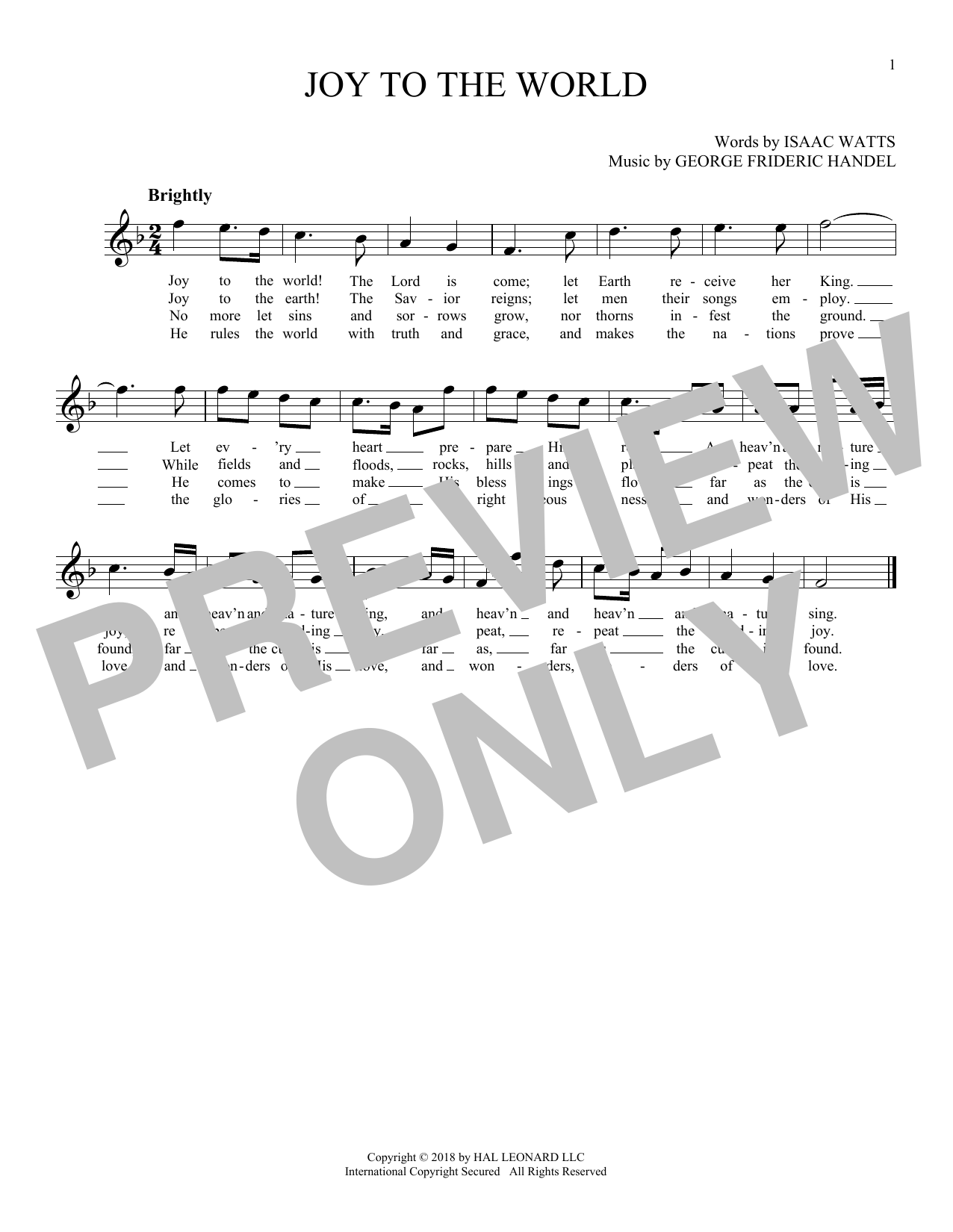 Product gallery: Page 1 of 1 Joy To The World, George Frideric Handel
