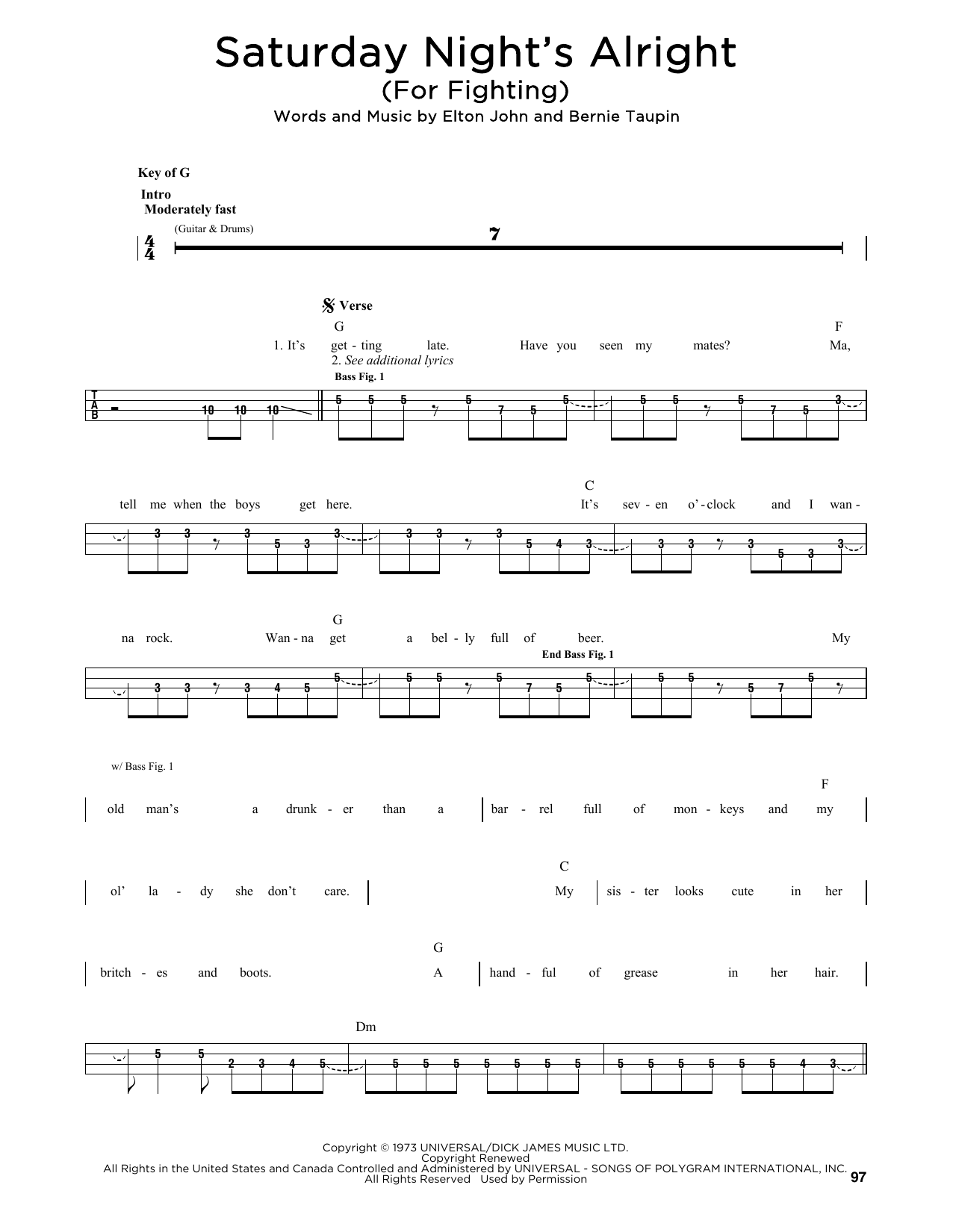 Produktgalerie: Seite 1 von 1 Saturday Night's Alright (For Fighting), Elton John, E-Bass, Gitarre