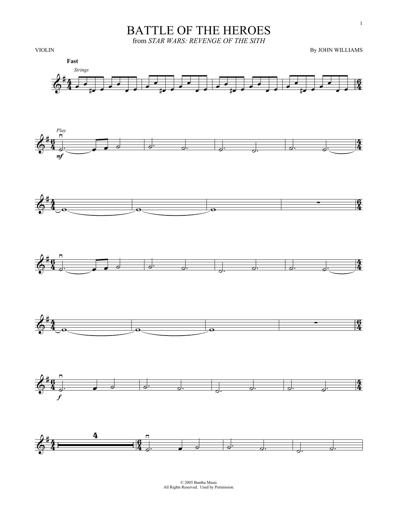 Product gallery: Page 1 of 1 Battle Of The Heroes (from Star Wars: Revenge Of The Sith), John Williams