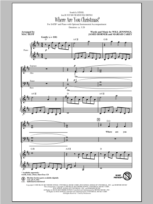Product gallery: Page 1 of 1 Where Are You Christmas? (arr. Mac Huff) (from How The Grinch Stole Christmas), Faith Hill