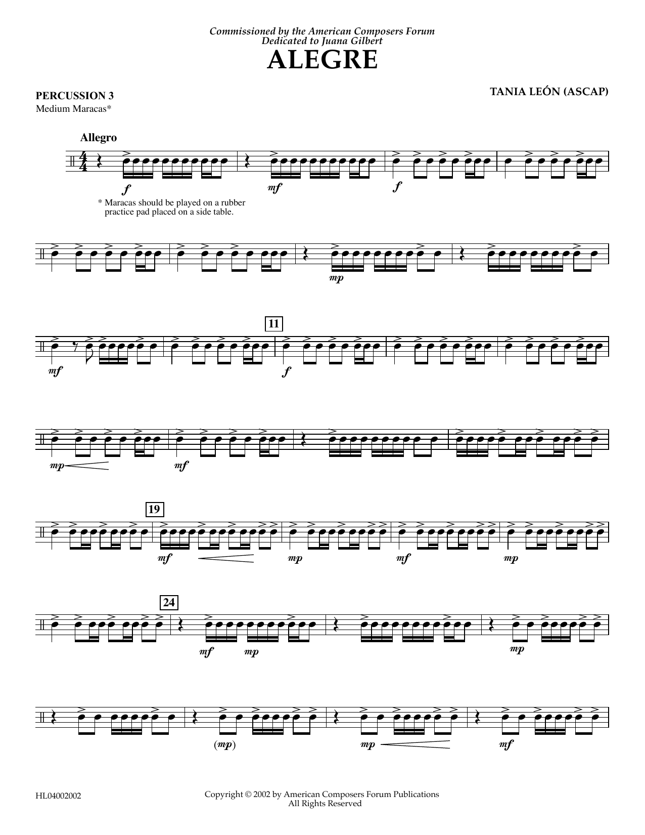 Product gallery: Page 1 of 1 Alegre - Percussion 3, Tania Leon