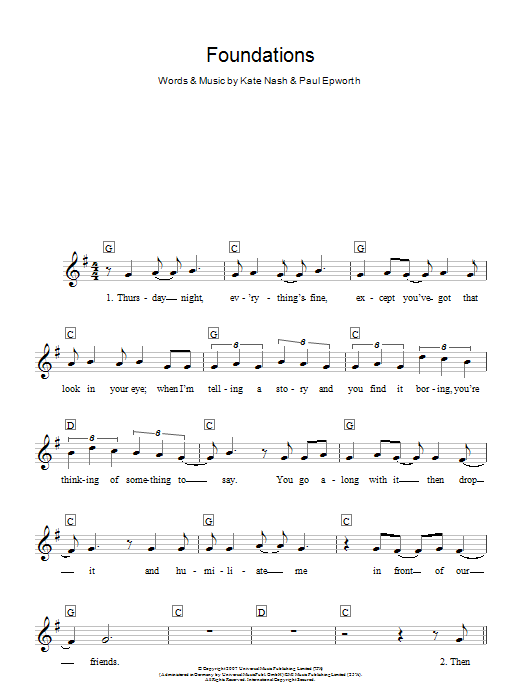 Foundations sheet music by Kate Nash smd110120 notendownload