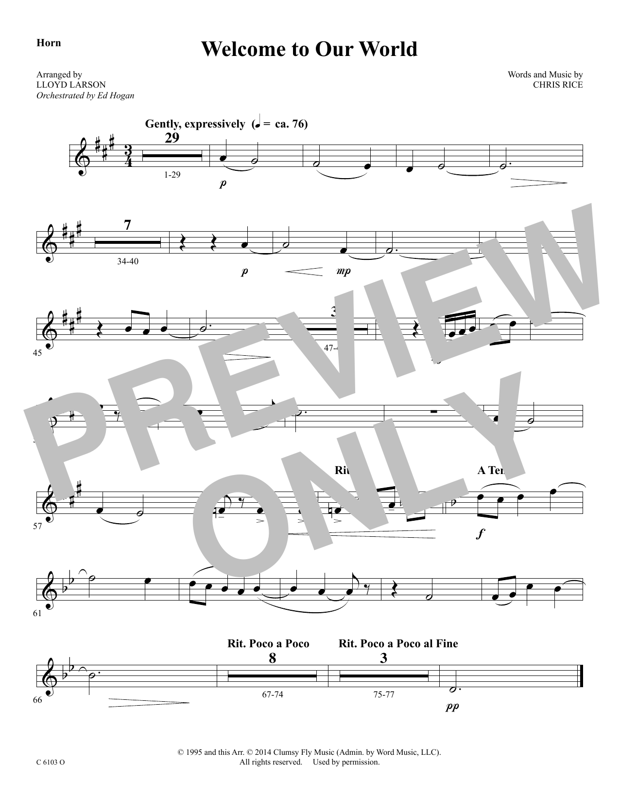 Product picture to: Welcome to Our World - F Horn