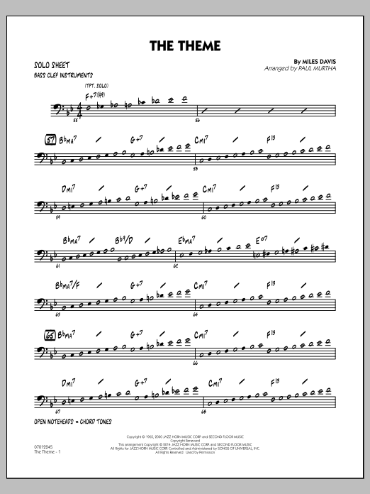 Produktgalerie: Seite 1 von 1 The Theme - Bass Clef Solo Sheet, Miles Davis