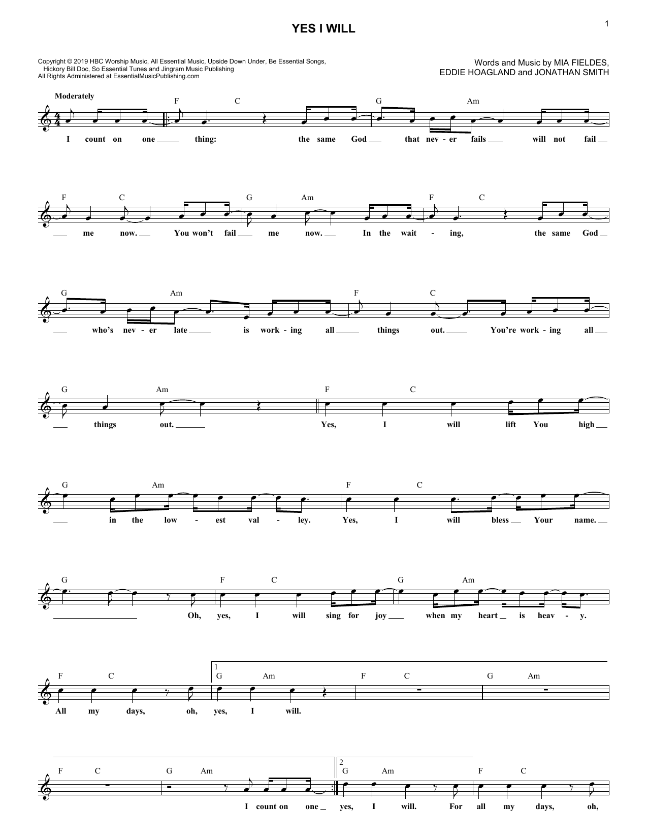Produktgalerie: Seite 1 von 1 Yes I Will, Vertical Worship, Melodieinstrument