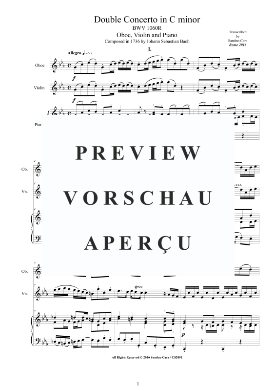 Produktgalerie: Seite 2 von 11 Doppel Konzert Oboe, Violine in C-Moll BWV 1060R, , Oboe, Violine und Klavier