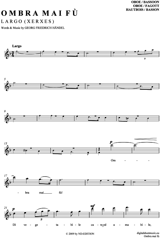 Produktgalerie: Seite 1 von 3 Largo - Ombrai Ma Fu , Wunderlich, Fritz, (Oboe / Fagott)