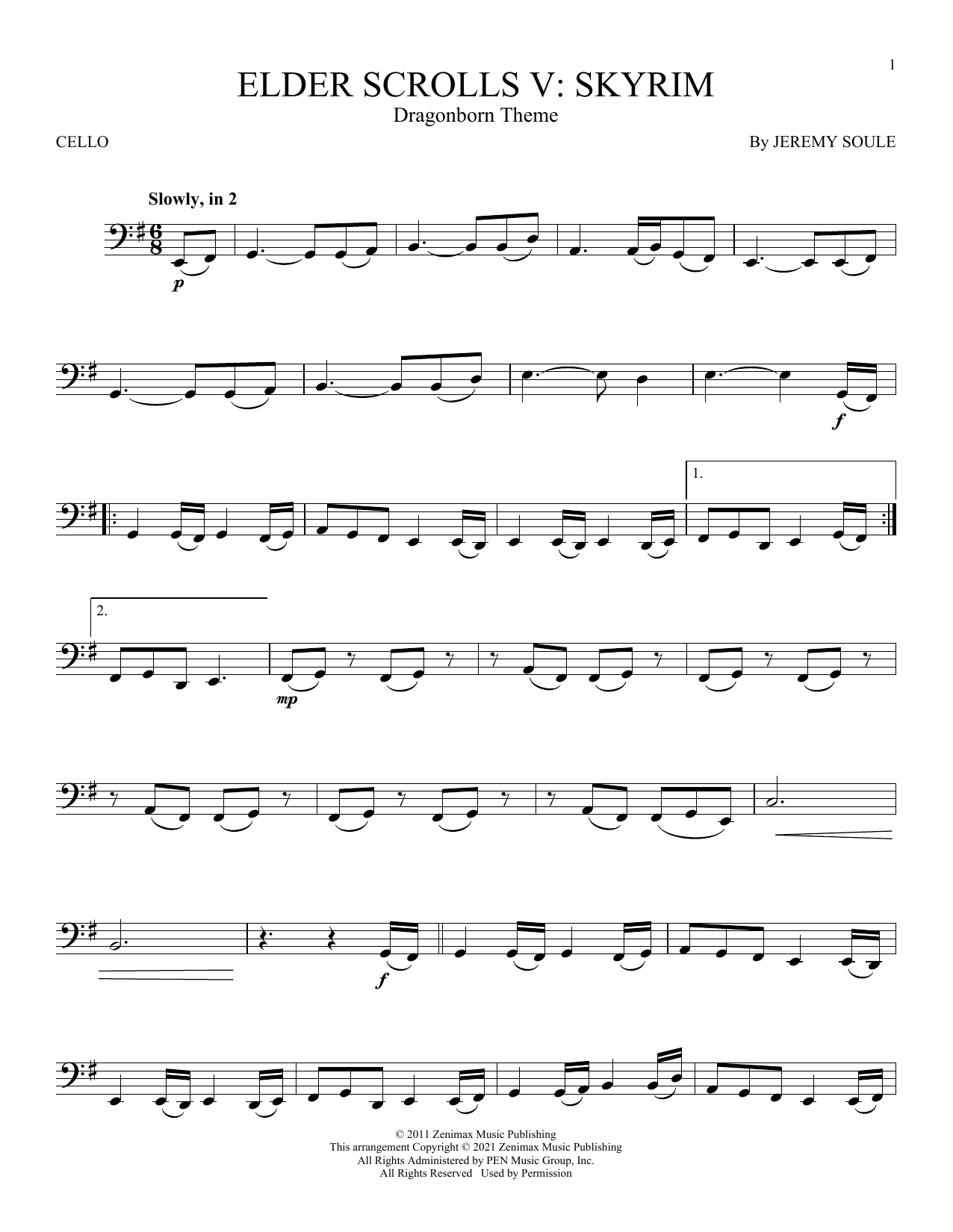 Produktgalerie: Seite 1 von 1 Dragonborn (Skyrim Theme), Jeremy Soule, Violoncello