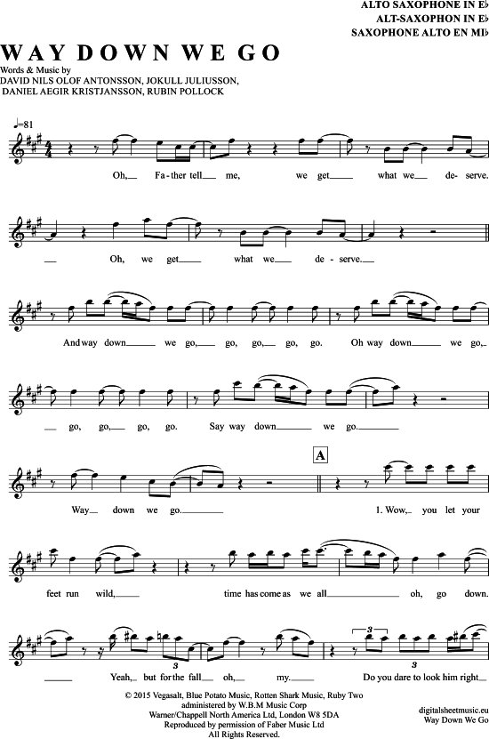 Product gallery: Page 1 of 4 Way Down We Go , Kaleo, Alto Saxophone